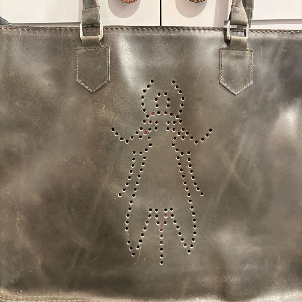 Fly London Gray Leather Tote with Perforated Doll Motif